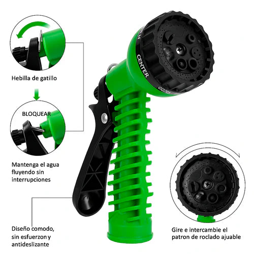 AquaPro - MANGUERA EXPANDIBLE 22,5mts CON BOQUILLA 7 MODOS