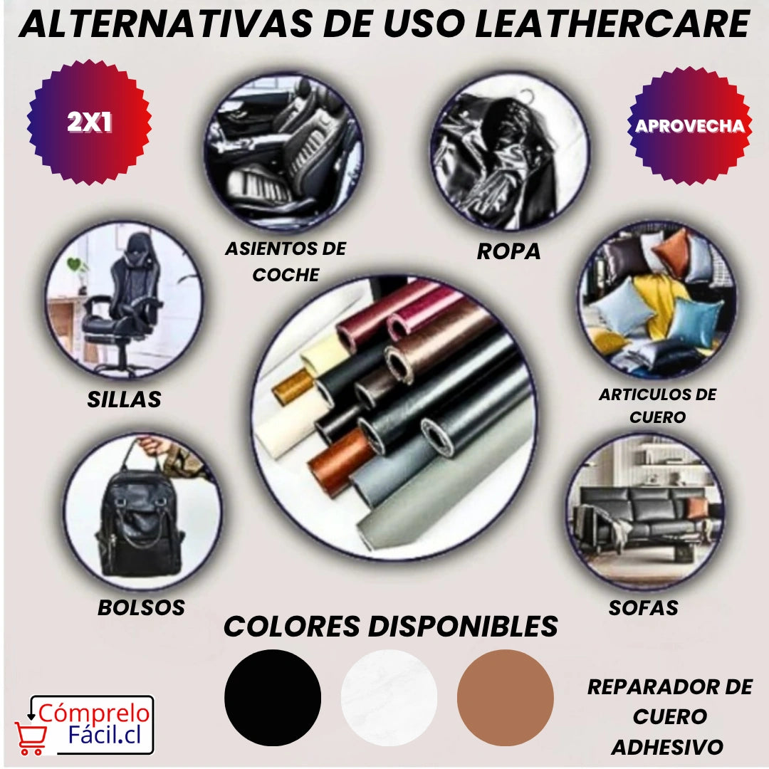 LeatherCare -  PARCHE REPARADOR DE CUERO AUTOADHESIVO 2X1 (Lleva En Total 3 metros)