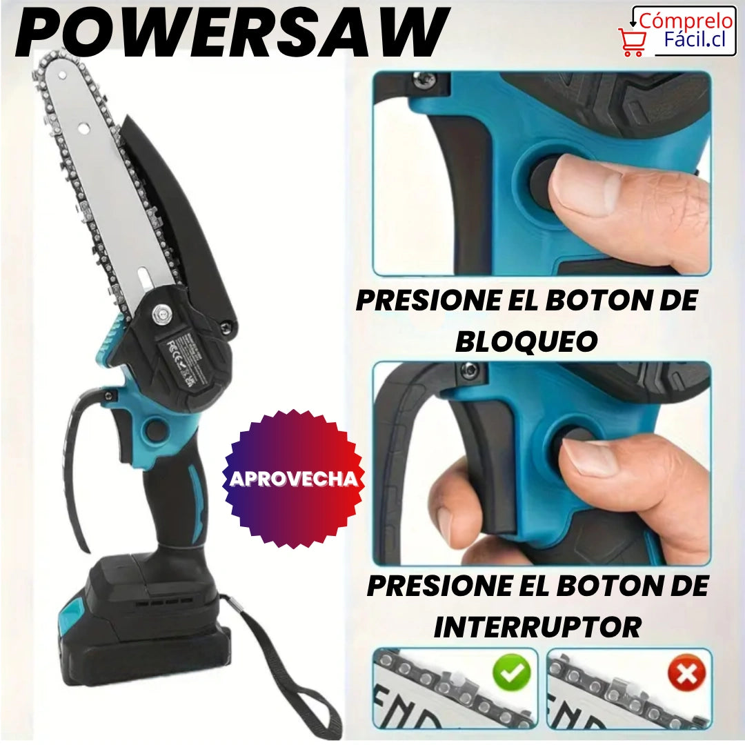 PowerSaw – MINIMOTOSIERRA INALÁMBRICA DE 6 PULGADAS  + 2 BATERÍAS DE REGALO