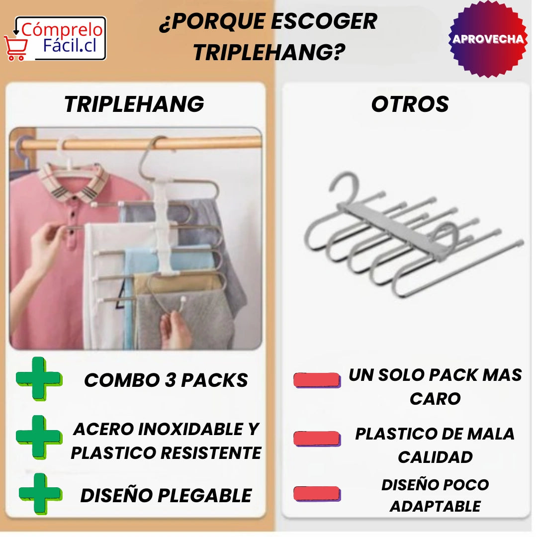 TripleHang – PACK 3 PERCHEROS PARA COLGAR 15 PANTALONES
