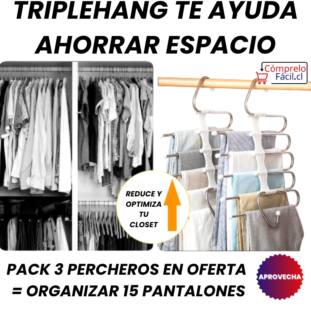 TripleHang – PACK 3 PERCHEROS PARA COLGAR 15 PANTALONES