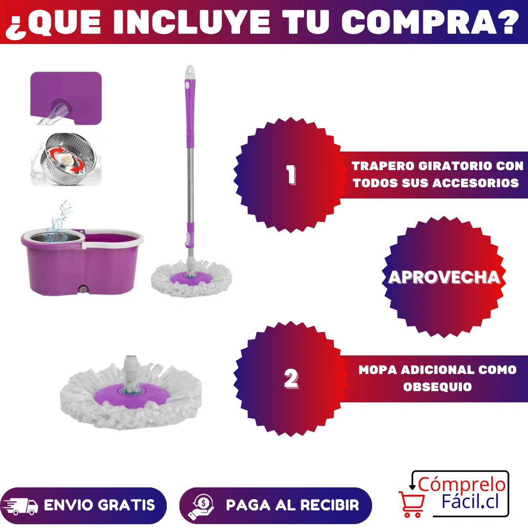 MagicClean – TRAPEADOR 360° + MOPA EXTRA INTERCAMBIABLE DE REGALO