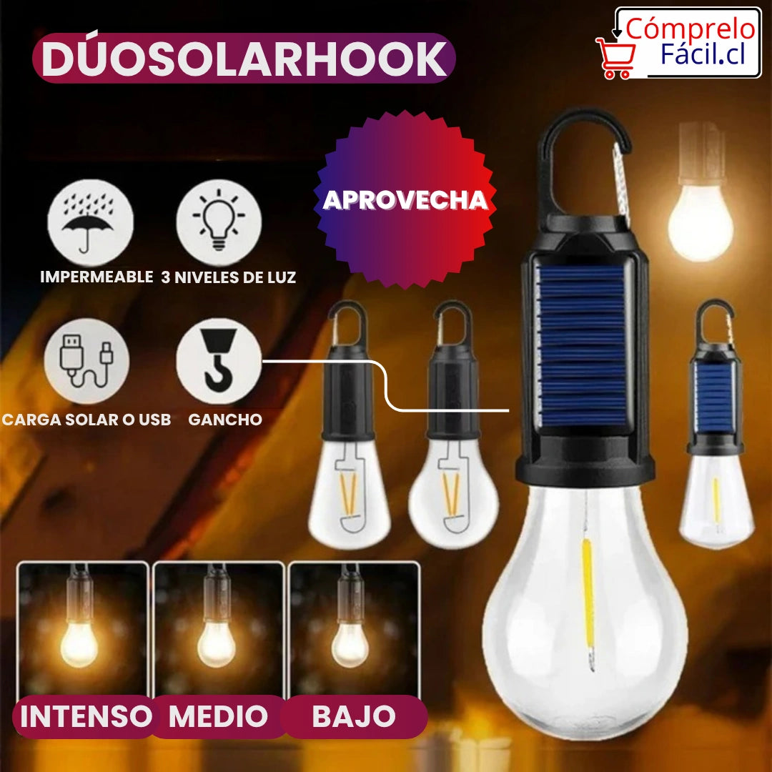 DúoSolarHook- PACK DE 2 LÁMPARAS SOLARES LED RECARGABLES