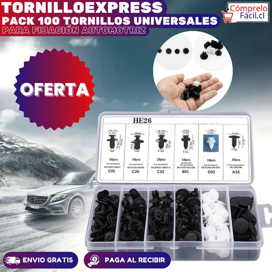 TornilloExpress - PACK 100 TORNILLOS UNIVERSALES PARA FIJACIÓN AUTOMOTRIZ