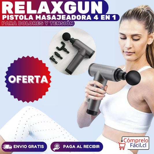 RelaxGun - PISTOLA MASAJEADORA 4 EN 1 PORTÁTIL PARA DOLORES Y TENSIÓN