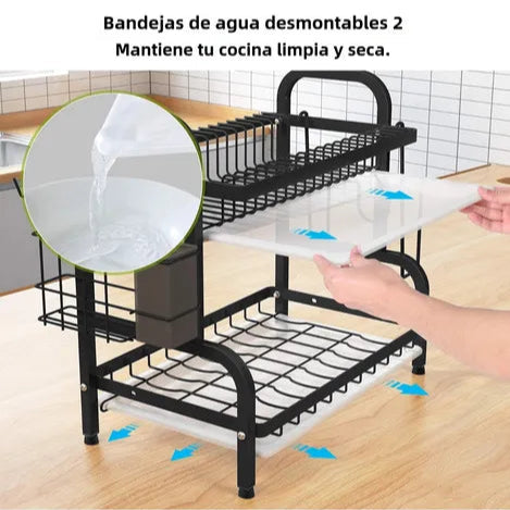 KitchenRack - ESCURRIDOR DE PLATOS PREMIUM EN ACERO DOBLE NIVEL