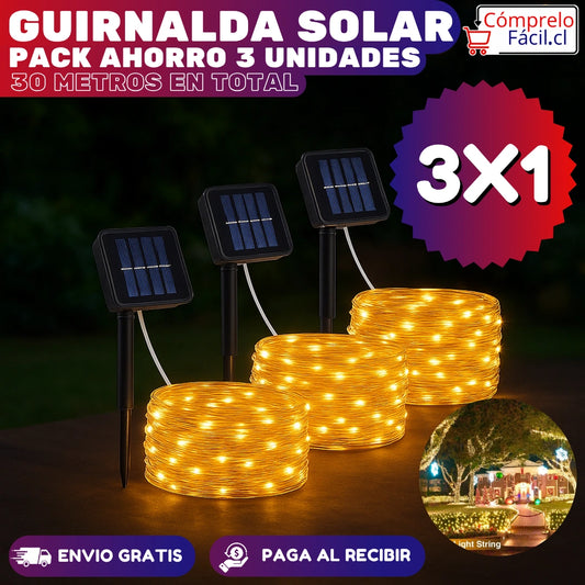 Guirnalda Solar LED Efecto Hada – PACK AHORRO 3 UNIDADES - 30 metros En Total (10 metros Cada Una)