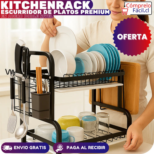 KitchenRack - ESCURRIDOR DE PLATOS PREMIUM EN ACERO DOBLE NIVEL