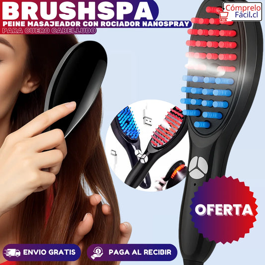 BrushSpa - PEINE MASAJEADOR CON ROCIADOR NANOSPRAY PARA CUERO CABELLUDO