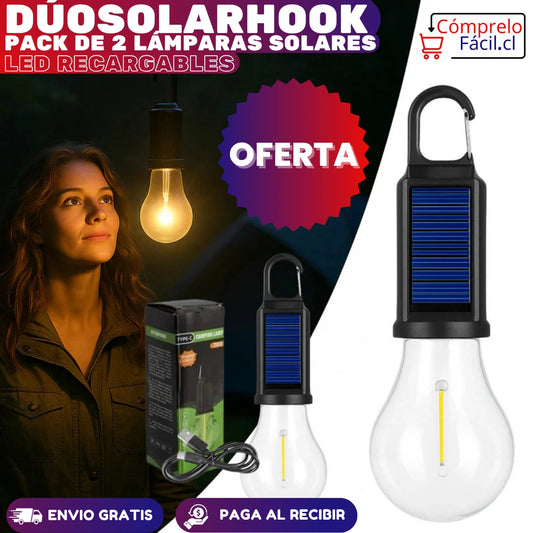 DúoSolarHook- PACK DE 2 LÁMPARAS SOLARES LED RECARGABLES